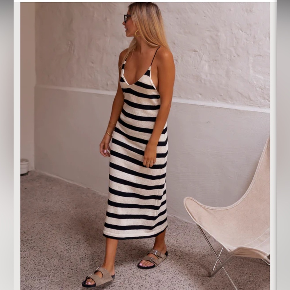 Striped Black and White Midi Dress